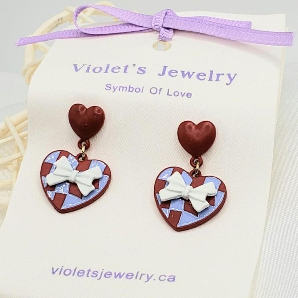 2/$20 Brand Newย Red Double Hearts RibbonโS925 SilverโEarrings